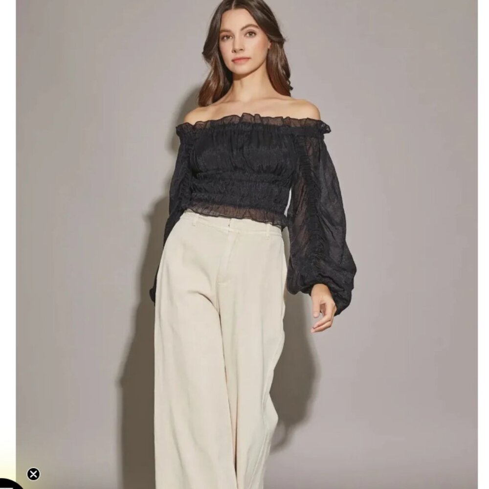 NWT Mustard Seed Off Shoulder Crop Blouse Black S